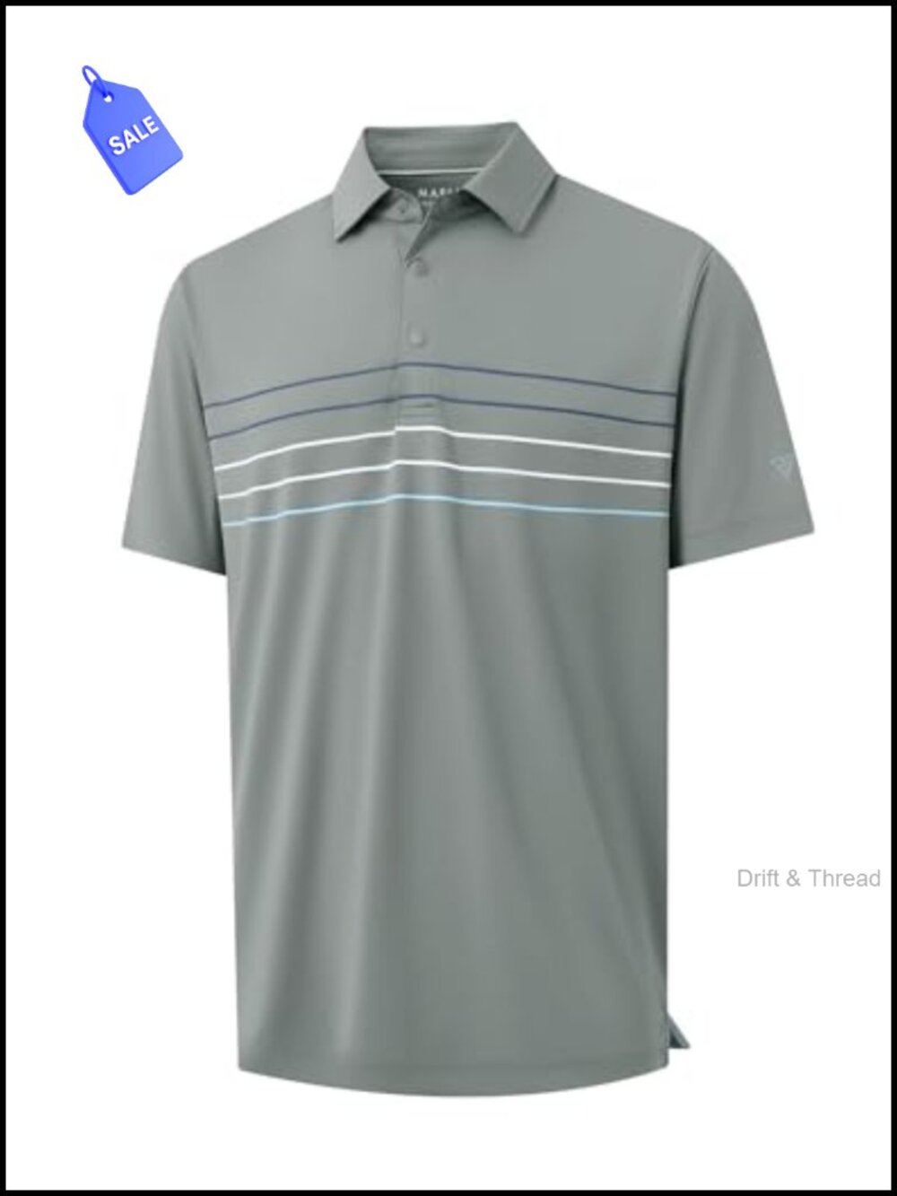 Mens Golf Shirt Chest Print Striped Moisture Wicking Short Sleeve Polo